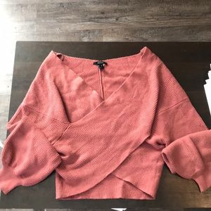 Off the shoulder coral cropped sweater